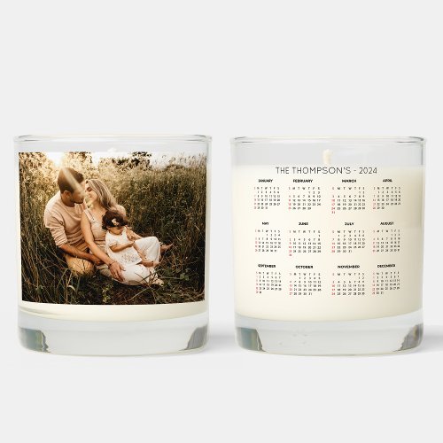 Modern Family Photo 2024 Calendar 12 Month Desk Scented Candle