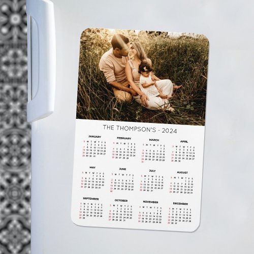 Modern Family Photo 2024 Calendar 12 Month  Magnet