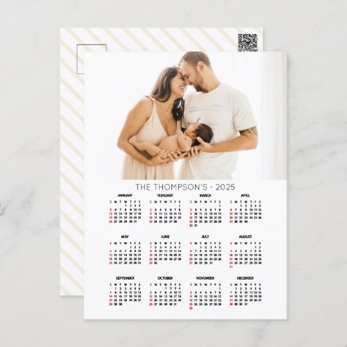 Modern Family Photo 2025 Calendar 12 Month  Holiday Postcard