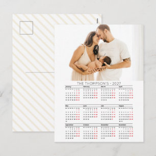 Modern Family Photo 2027 Calendar 12 Month  Holiday Postcard