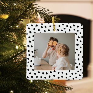 Modern Family Photo & Black Dots Beauty Gift Ceramic Ornament