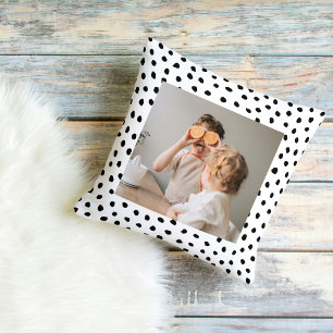 Modern  Family Photo & Black Dots Beauty Gift Outdoor Pillow