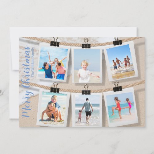 Modern Family Photo Blue Ocean Beach Holiday Card