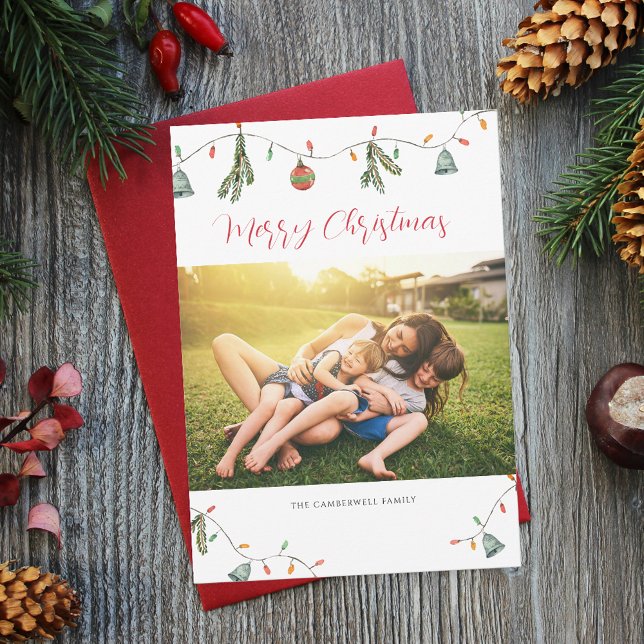 Modern Family Photo Christmas Holiday Script Note Card (Christmas Rustic Nature Family Photo Greetings Card)