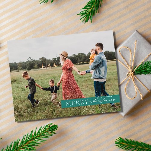 Modern Family Photo Christmas Plaid Holiday Postcard
