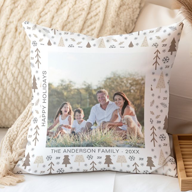 Modern Family Photo Christmas Throw Pillow (Modern Christmas Holidays Personalized Photo Throw Pillow by MINTIC DESIGN STUDIO)
