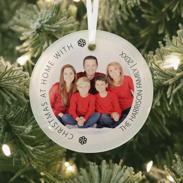 Modern Family Photo Christmas Tree Glass Ornament (Insitu)