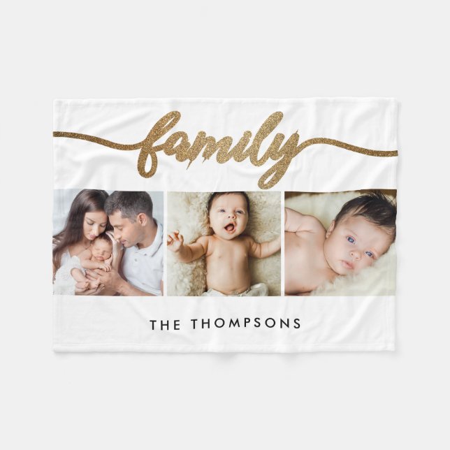 Modern Family Photo Collage 3 Custom Photos Fleece Blanket (Front (Horizontal))