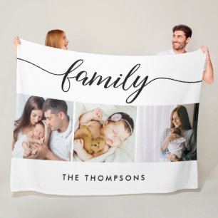 Modern Family Photo Collage 3 Custom Photos Fleece Blanket