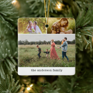 Modern Family Photo Collage 6 Photos Christmas Ceramic Ornament