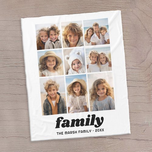 Modern Family Photo Collage 9 Photos White Minimal Fleece Blanket