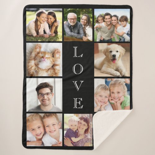 Modern Family Photo Collage Black Sherpa Blanket