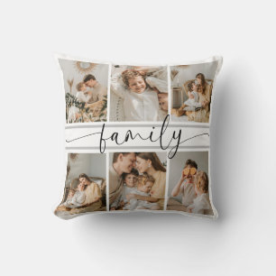 Modern Family Photo Collage Custom Gift Keepsake Throw Pillow