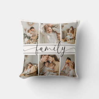 Modern Family Photo Collage | Custom Gift Keepsake Throw Pillow