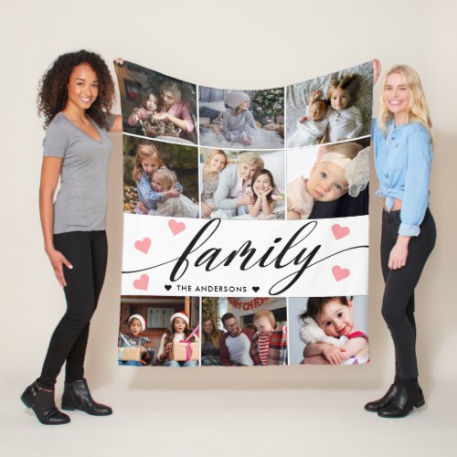 Modern Family Photo Collage Fleece Blanket
