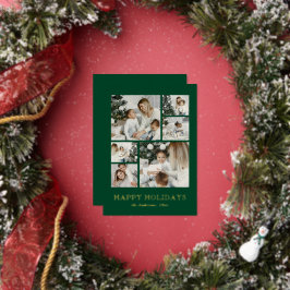 Modern Family Photo Collage Green Christmas Foil Holiday Card