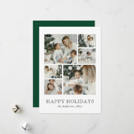 Modern Family Photo Collage Green Christmas Holiday Card