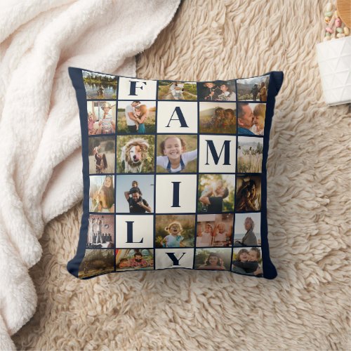 Modern Family Photo Collage Grid Simple Stylish Throw Pillow