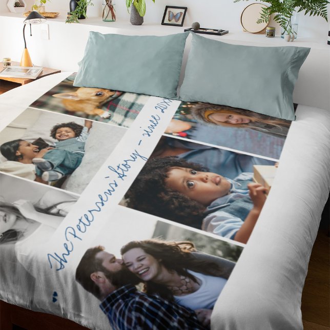 Modern family photo collage handwritten script fleece blanket (Creator Uploaded)