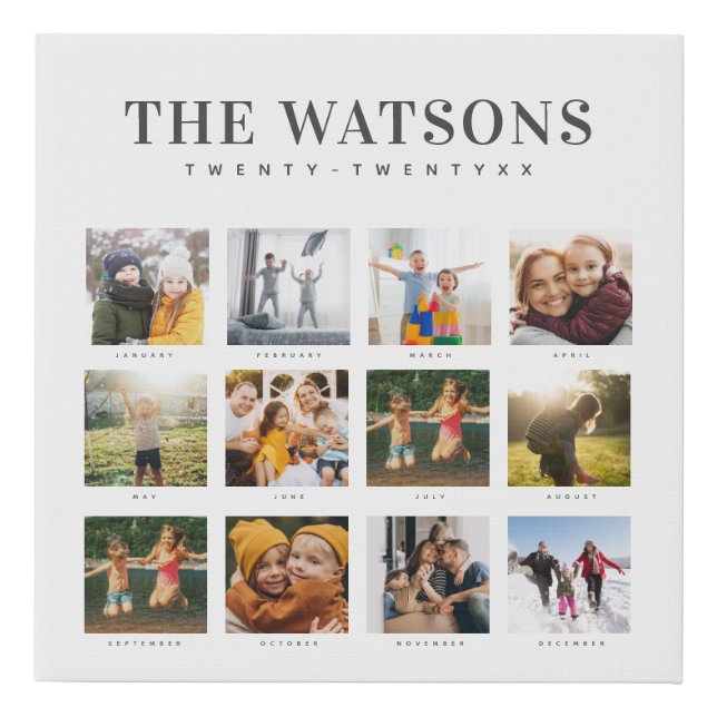 Modern Family Photo Collage Keepsake Calendar  Fau Faux Canvas Print (Front)