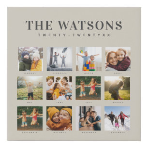Modern Family Photo Collage Keepsake Calendar  Faux Canvas Print