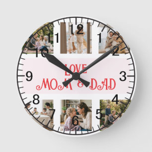 Modern Family Photo Collage Love Round Clock