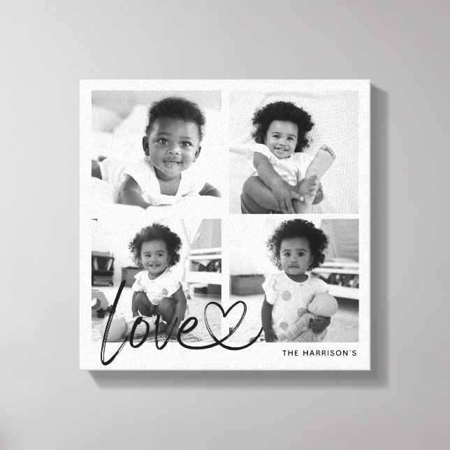 Modern Family Photo Collage Love Script Canvas Print (Front)