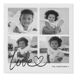 Modern Family Photo Collage Love Script Faux Canvas Print