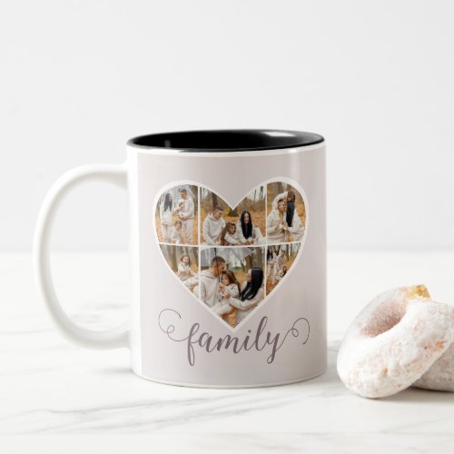 Modern FAMILY Photo Collage Love Script Heart  Two_Tone Coffee Mug