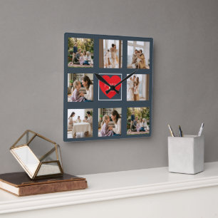 Modern Family Photo Collage Love Square Wall Clock
