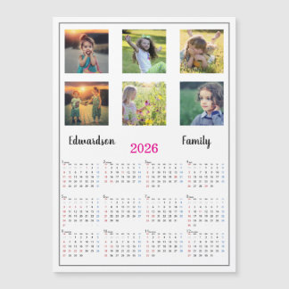 Modern family photo collage magnetic 2026 calendar