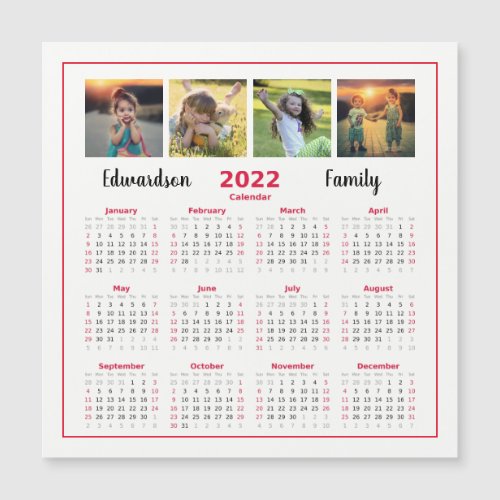 Modern family photo collage magnetic calendar