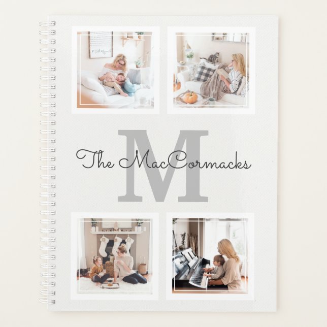 Modern Family Photo Collage Monogram Initial Planner (Front)