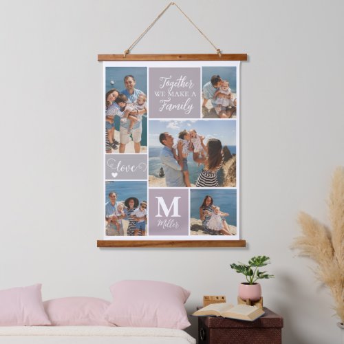 Modern FAMILY Photo Collage Monogram Name 5 photos Hanging Tapestry
