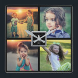 Modern Family photo collage monogram name Square Wall Clock<br><div class="desc">Family photo collage clock. You can add 4 photos.
Add your own personal photos to personalize the clock and add your own name,  monogram and year.
 If you need help please contact me.</div>