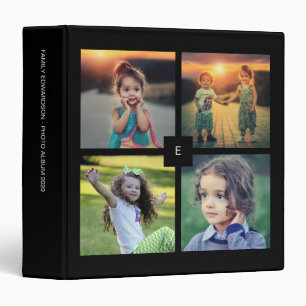 Modern family photo collage monogrammed black 3 ring binder