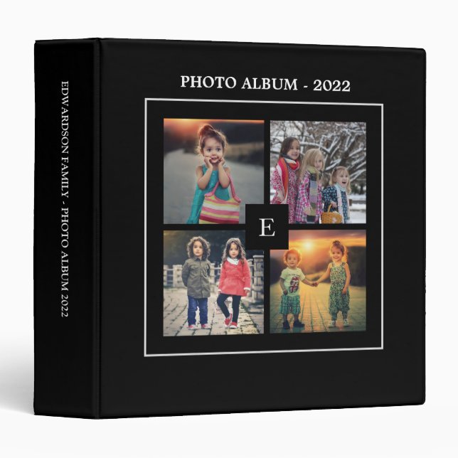 Modern family photo collage personal black 3 ring binder (Front/Spine)