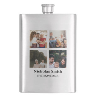 Modern Family Photo Collage Personalized Name Flask
