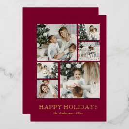 Modern Family Photo Collage Red Christmas Foil Holiday Card