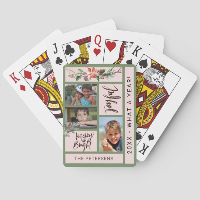 Modern family photo collage script elegant gift poker cards (Back)