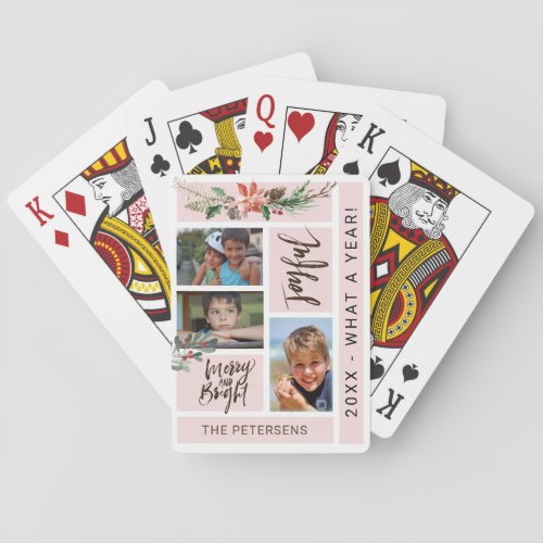 Modern family photo collage script elegant gift poker cards