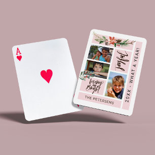Modern family photo collage script elegant gift poker cards