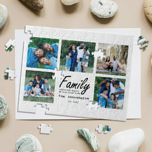 Modern Family Photo Collage Script Quote Keepsake Jigsaw Puzzle