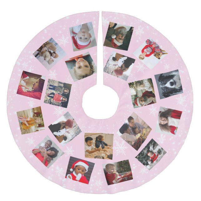 Modern Family Photo Collage Snowflake Christmas Br Brushed Polyester Tree Skirt (Front)