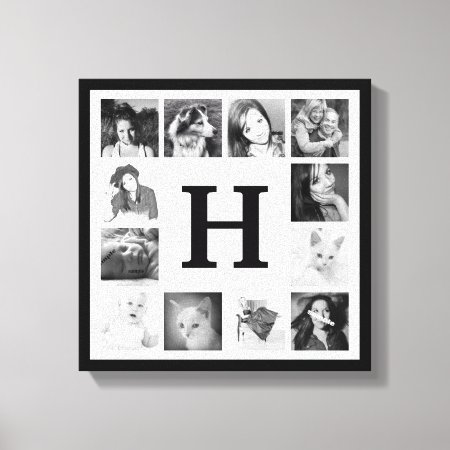 Modern Family Photo Collage With Monogram Canvas Print