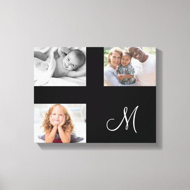Modern Family Photo Custom Collage Monogram Canvas Print (Front)