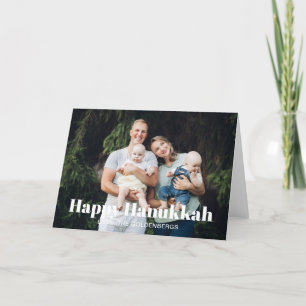 Modern family photo custom text striped Hanukkah Holiday Card