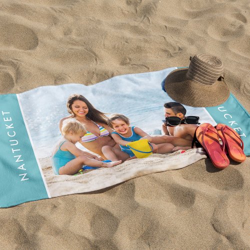 Modern Family Photo Custom Vacation Destination Beach Towel