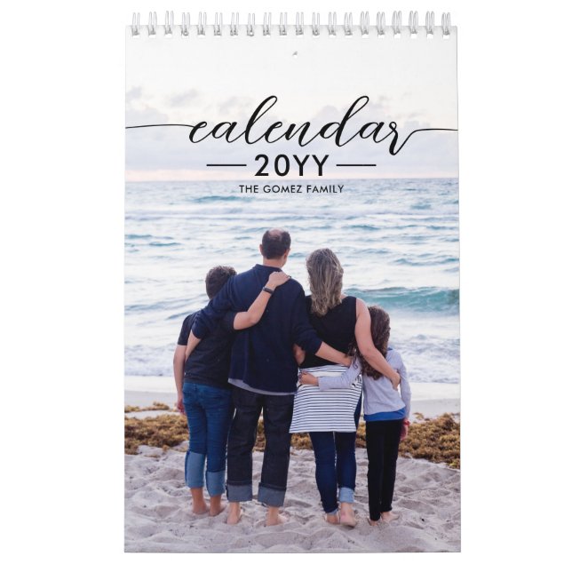 Modern Family Photo Elegant Script Custom Year Cal Calendar (Cover)