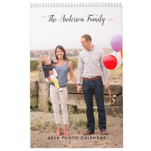 Modern Family Photo Elegant Script Custom Year Calendar